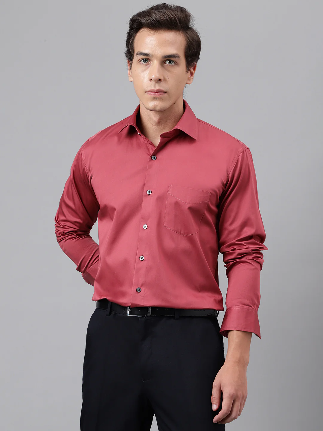 Men Grape Red Solid Cotton Satin Slim Fit Party Shirt