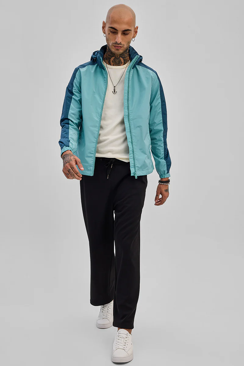 Turquoise Colourblocked Ski Jacket