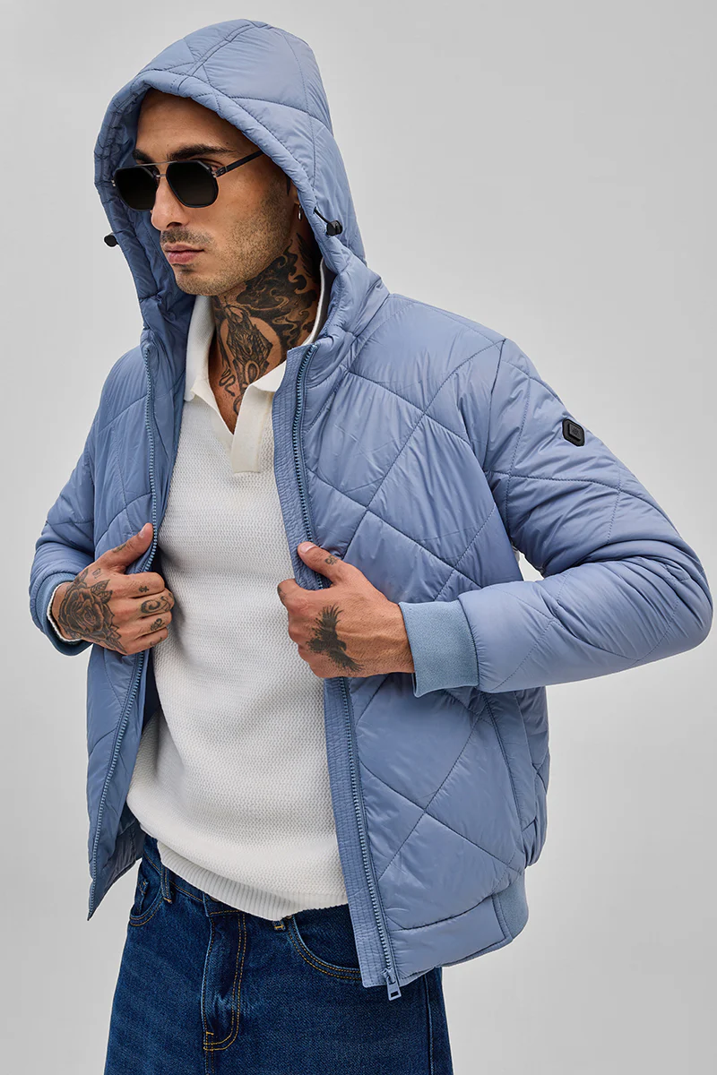 Light Blue Puffer Hooded Jacket