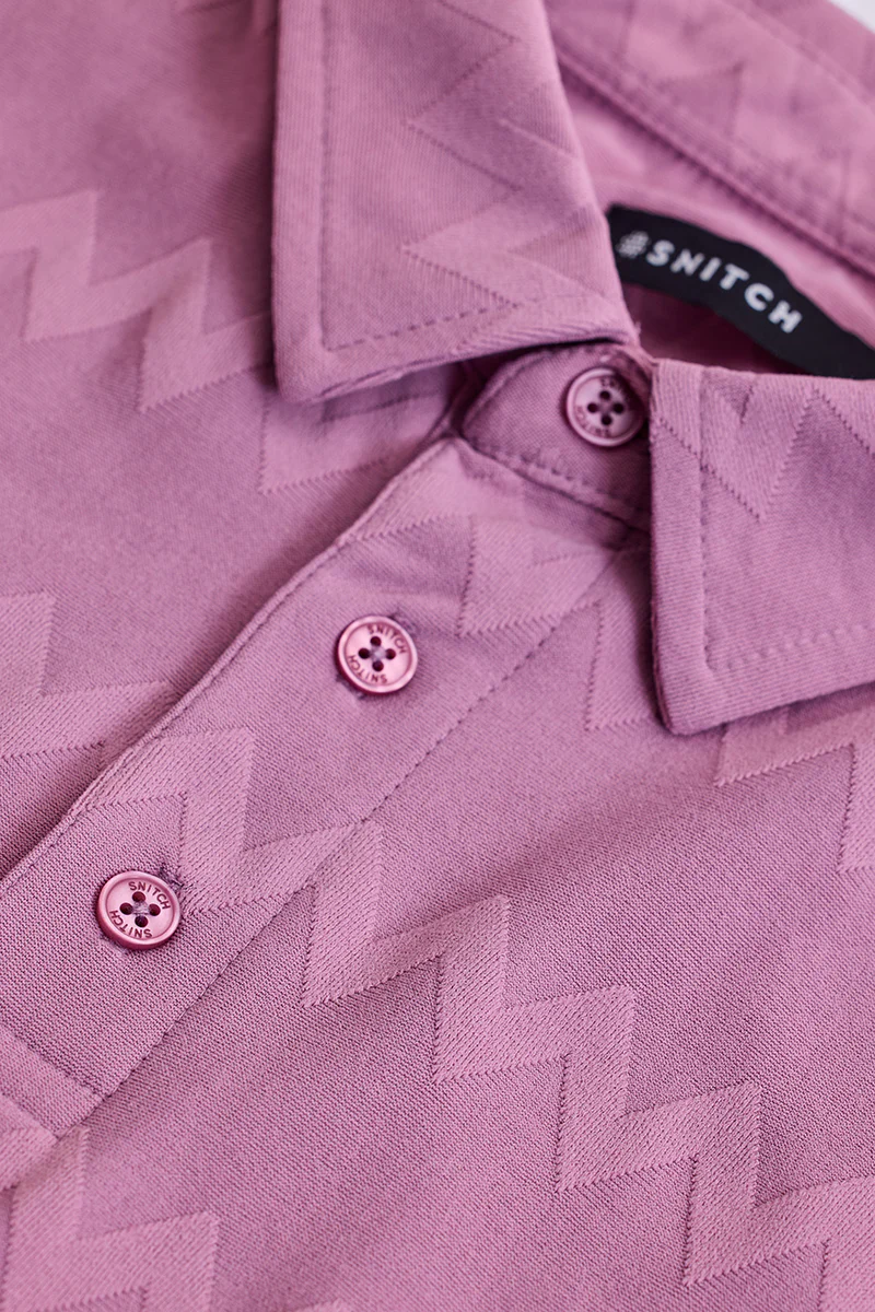 Pink Textured Polo T-Shirt