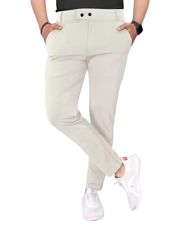 GIBBONTE Men's Slim Fit Lycra Blend Trousers - Stretchable, Comfortable, Casual, Formal, Office Wear Pants for Men