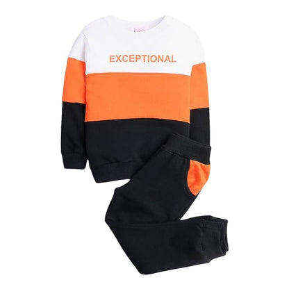 Hopscotch Boys Cotton Typography Print T-Shirt And Pant Set In Orange Color