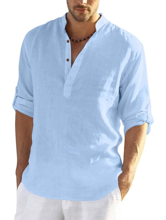 Zombom Men Solid Cotton Blend Full Sleeve Straight Kurta Shirt, Regular Fit Short Kurta Shirt for Men