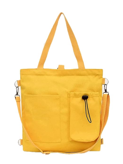 Glowic Women Canvas Tote Bag, Solid Color Shoulder Bag With Magnetic Button Closure, Canvas Handbag For Shopping, Travel, Work, Beach, Office, College(WBAG-44), Yellow