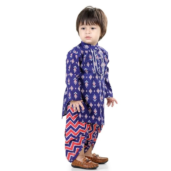 BownBee Ethnic Wear Cotton Full Sleeve Dhoti Kurta for Boys, With Button Closure Kurta and Elasticated Dhoti For Your Baby Boy's, Ideal For all Festive Ocassions