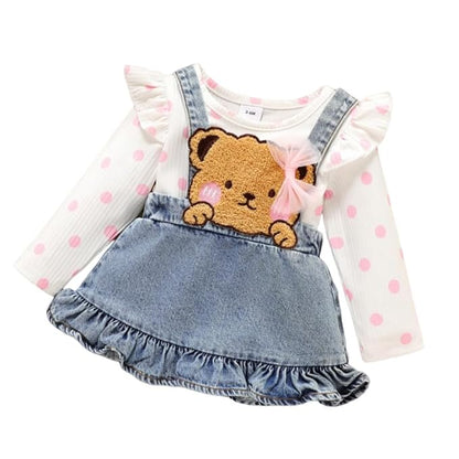 SK G AND J Denim And Breeza Casual Fasionable Modern Cartoon Print Dungaree For Girls