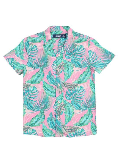 GLORYBOYZ Shirt for Boys Regular Fit Half Sleeves Hawaiian Tropical Printed Kids & Junior Boys Shirt Revere Collar Casual Comfortable Leaf Print Stylish Goa Beach Shirts Kids (2-14 Yrs)