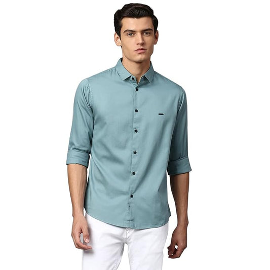 Dennis Lingo Men's Cotton Solid Slim Fit Casual Shirt with Pocket, Full Sleeve Shirt for Formal & Casual Wear