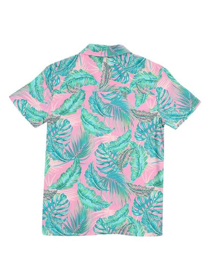 GLORYBOYZ Shirt for Boys Regular Fit Half Sleeves Hawaiian Tropical Printed Kids & Junior Boys Shirt Revere Collar Casual Comfortable Leaf Print Stylish Goa Beach Shirts Kids (2-14 Yrs)