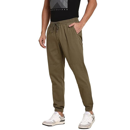 Dennis Lingo Men's Cotton Regular Fit Solid Stretchable Joggers, Casual Trouser Pants with Drawstring Waist and Snug Cuff Legs