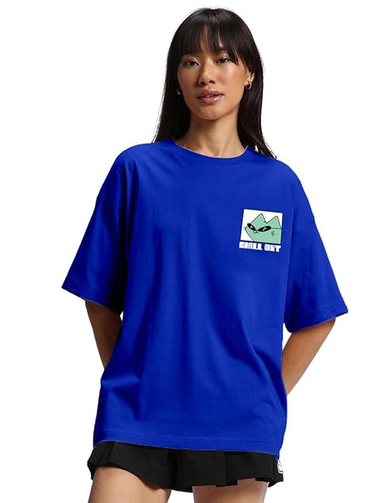 JUNEBERRY® Oversize Loose Baggy Fit Drop Shoulder Cool and Stylish Latest Pocket Print Print Design Multicolor Half Sleeve T-Shirt for Women & Girls