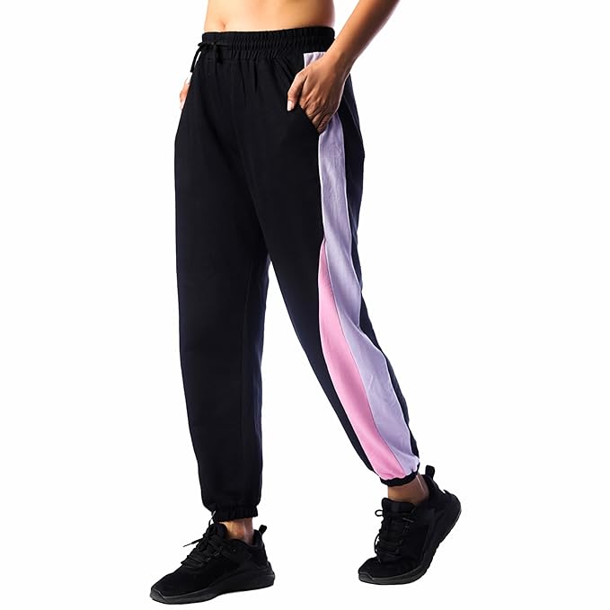 London Hills Women's Cotton Blend Regular Fit Joggers Women Track Pants | Women Striped Track Pants
