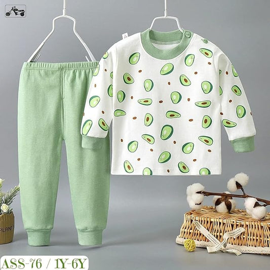 Bold N Elegant Full Sleeve Fruity Print Kid's Cotton T-Shirt and Pajama Coord Sleepwear Clothing Set for Baby Boys and Girls