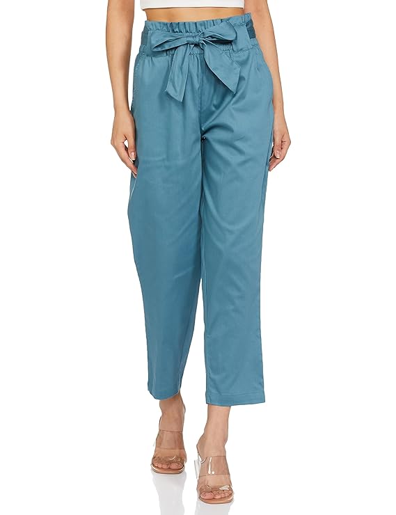Women Women's Tapered Paper Bag Trousers