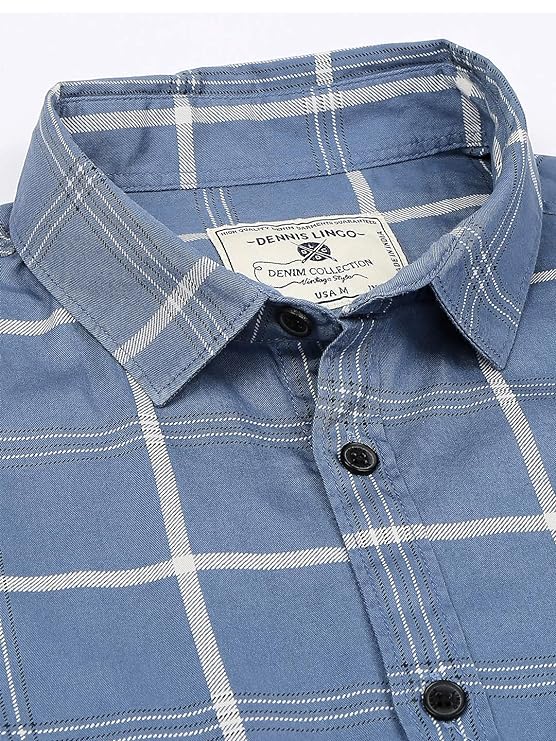 Dennis Lingo Men's Checkered Slim Fit Cotton Casual Shirt